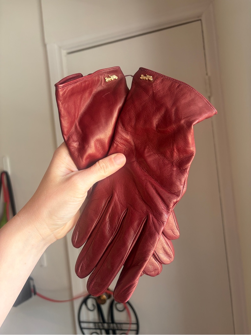 Coach Burgundy/dark red Women's leather Gloves - Picture 2 of 8